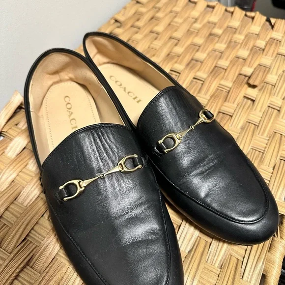 Coach Black Leather Slip-On Loafers - Picture 2 of 6